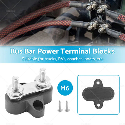 Heavy Duty Dual M6 Bus Bar Terminal Block Power Distribution Stud Black