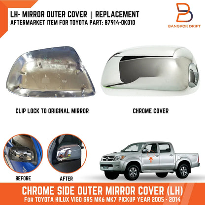 LH Chrome Outer Mirror Cover for Toyota Hilux Ute Vigo (2005-2014)