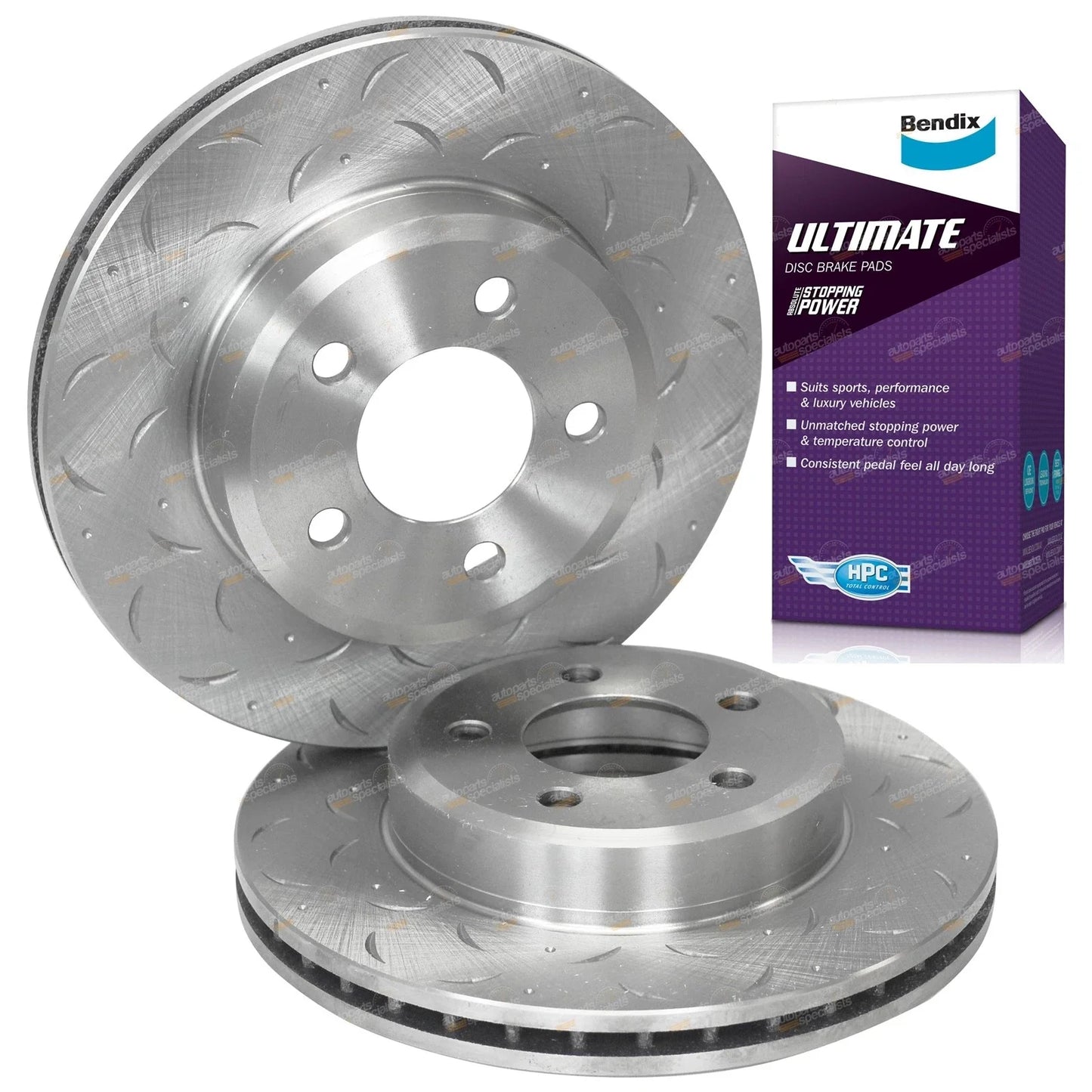 Front Drilled & Slotted Disc Rotors + ULT Brake Pads for Falcon BA BF