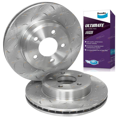 Front Drilled & Slotted Disc Rotors + ULT Brake Pads for Falcon BA BF