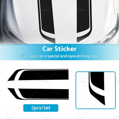 Wide Black Racing Car Hood Stripe Decals for Universal Fit