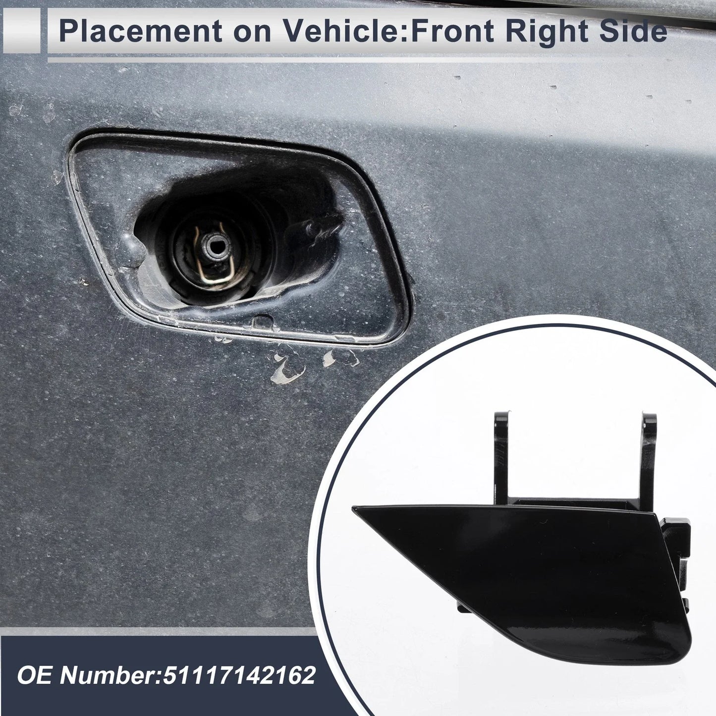 Headlight Washer Nozzle Cover Cap, Front Right Side Bumper for BMW 750i