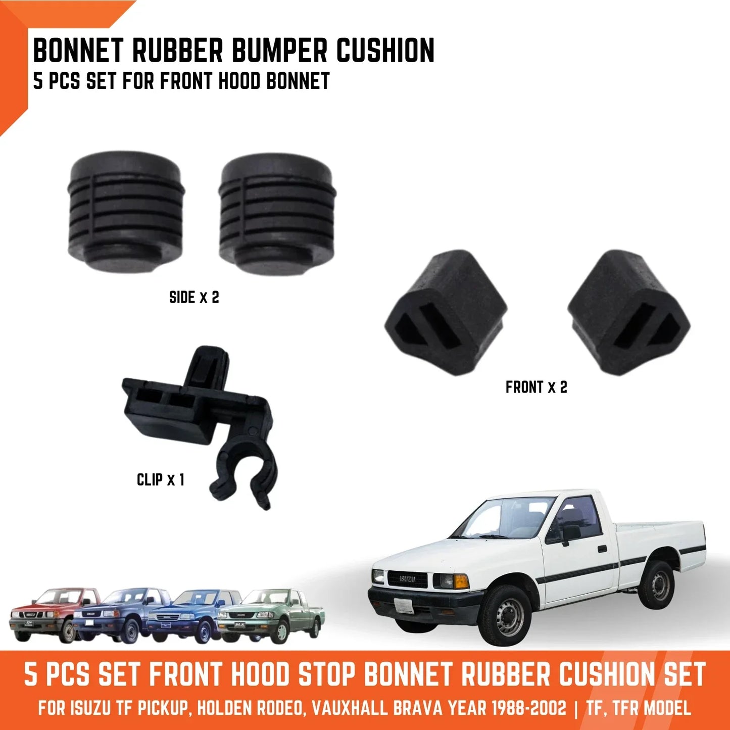 5 x Front Hood Bumper Cushion Clips for Holden Rodeo TF (1988-2002)