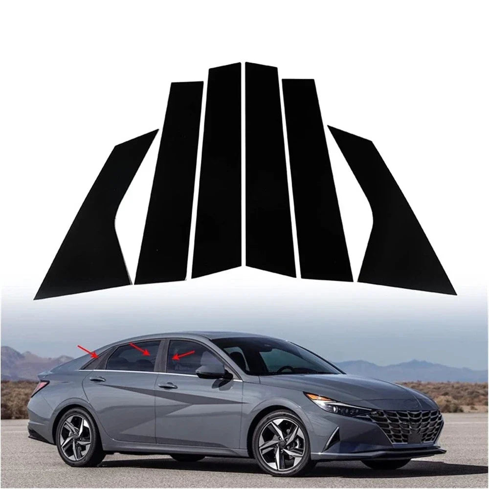 6 x Glossy Black Door Window Trim for 2021-2023 Hyundai Elantra