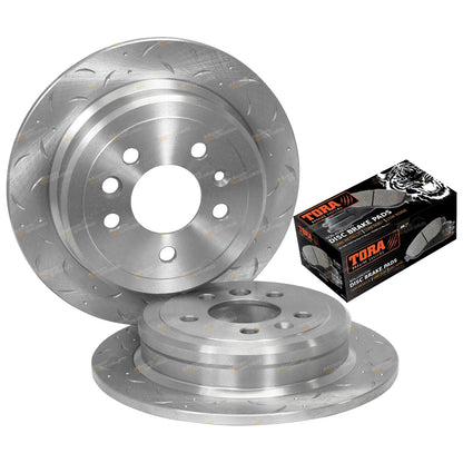 2x Rear Slotted Drilled Brake Rotors + Pads for Ford Falcon EF/EL (1994-1998)