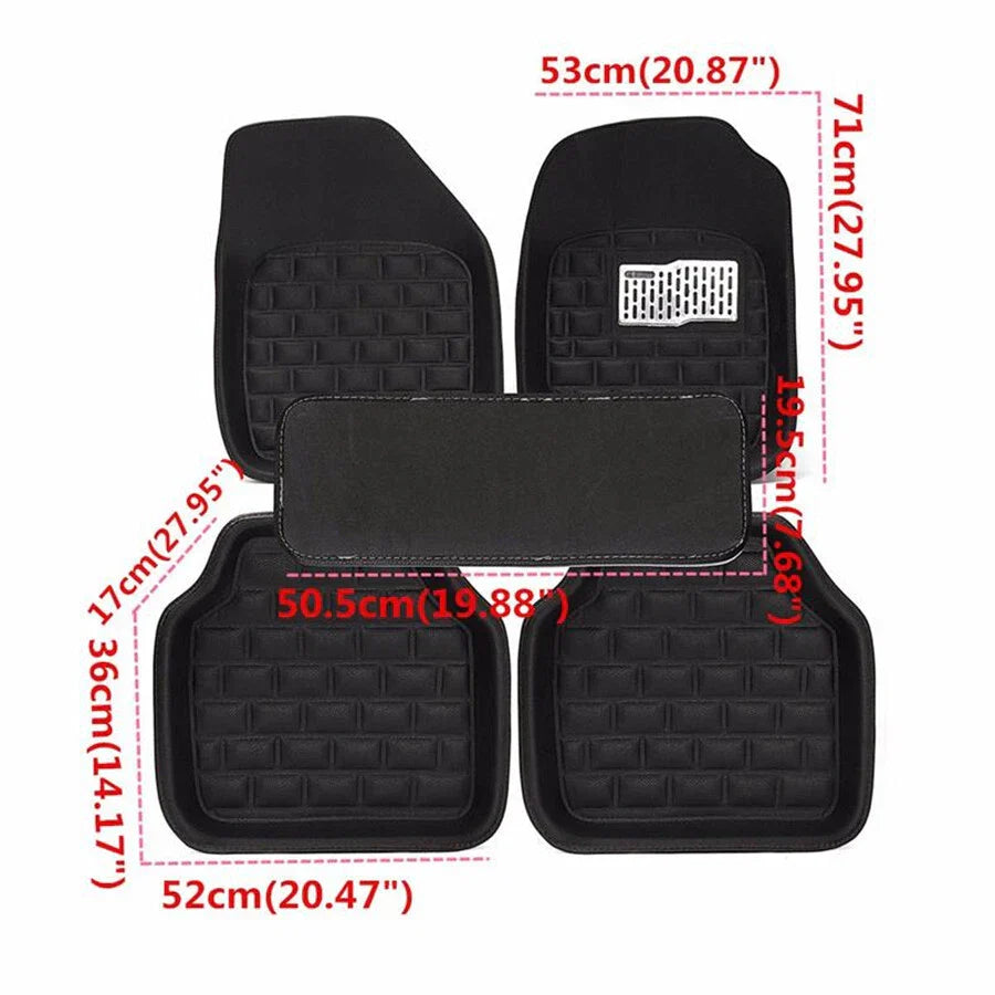 5 x Black PU Leather All Weather Car Floor Mats for Front & Rear