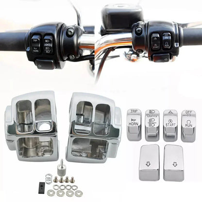 Billet Aluminum Chrome Switch Housing Cover & Button Caps for Harley Dyna Softail (2006-2023)
