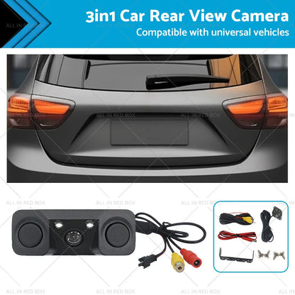 170° 3in1 Reverse Rear View Camera w/ Backup Radar for Universal Car