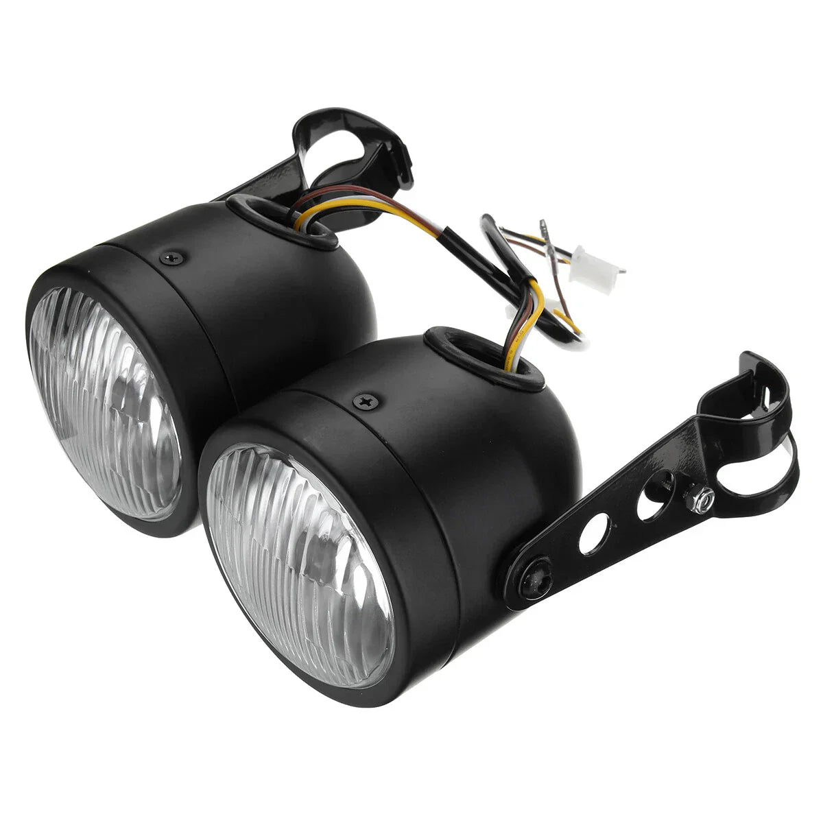 Dual Twin Front Headlight Lamp w/ Bracket for Harley Motorcycle