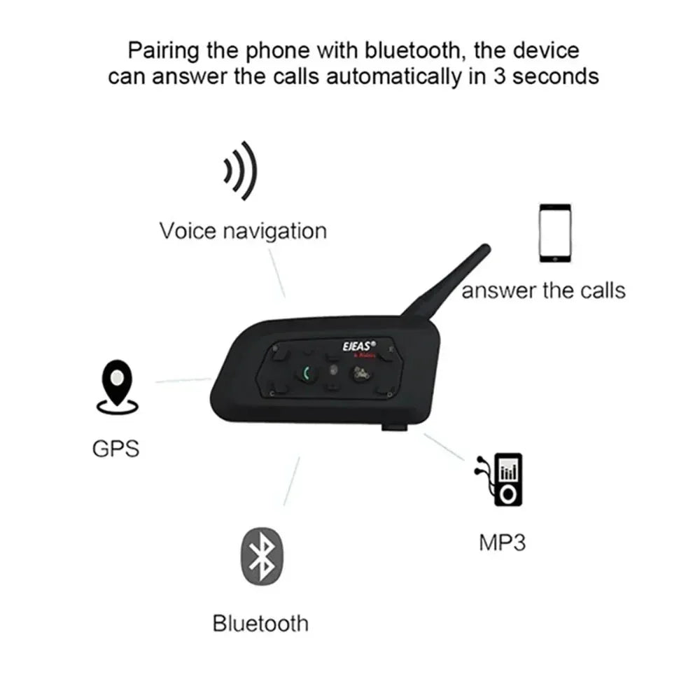 EJEAS V6 Pro Bluetooth Helmet Intercom for Motorcycle - 6 Riders