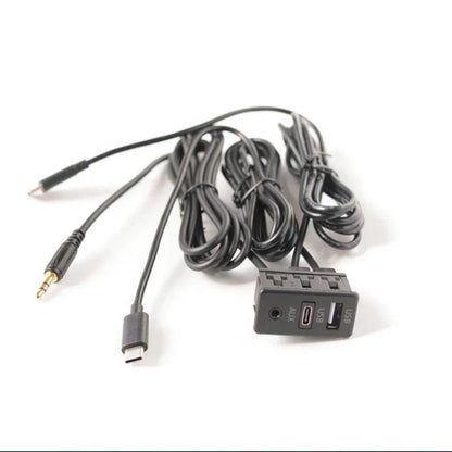 USB Type-C AUX RCA Audio Input Socket Panel Extension Cable Adapter Black