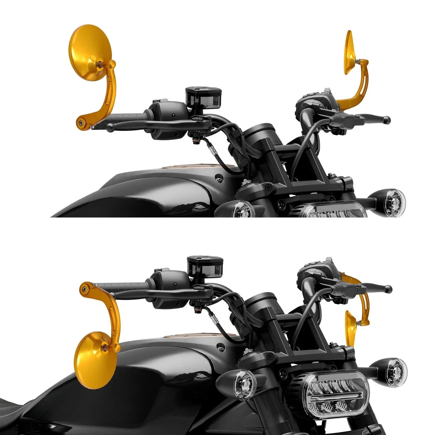 Gold Round Bar End Rearview Mirrors for Harley Sportster S (2021-2025)