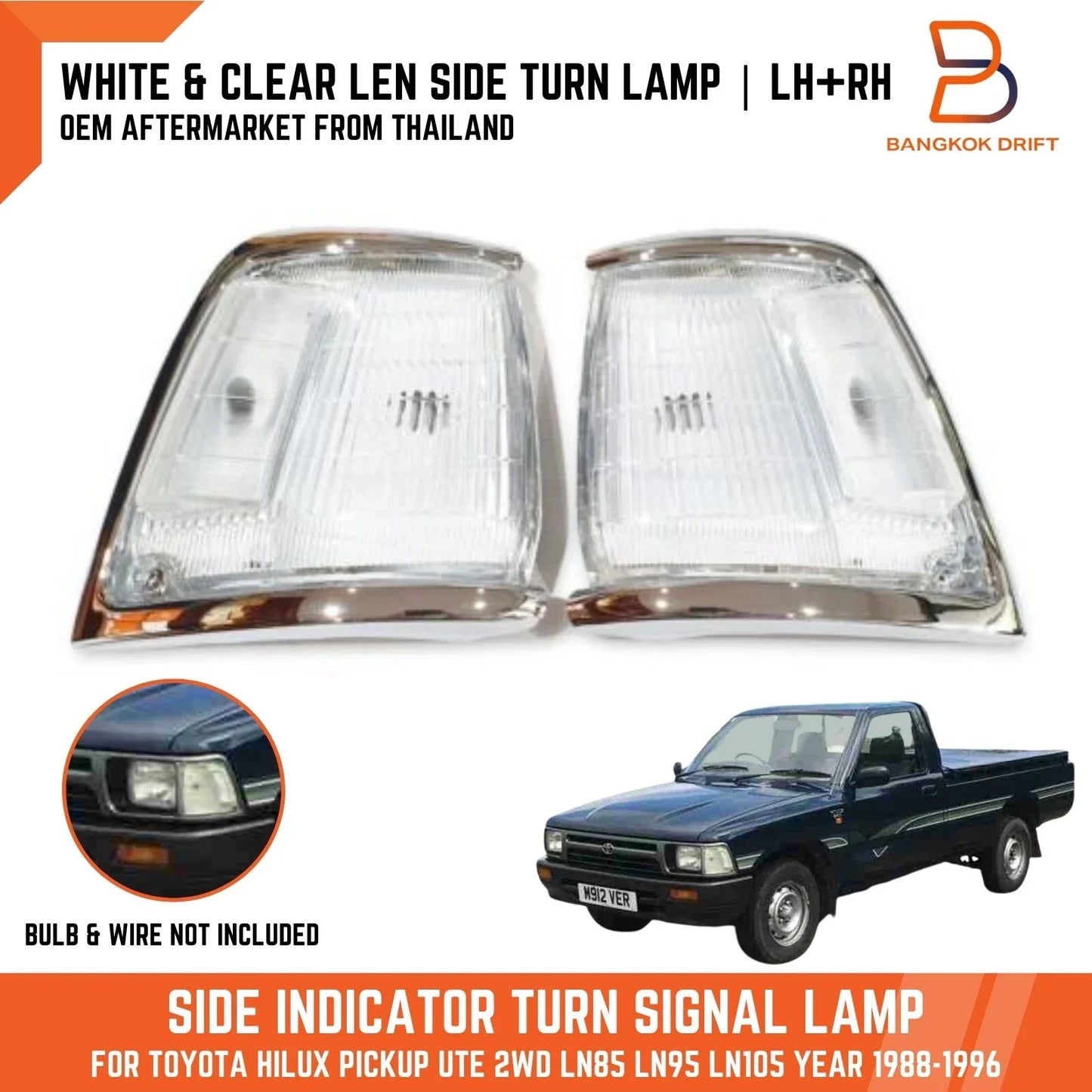 Chrome White Turn Signal Light Blinker Lamp for Toyota Hilux (1988-2005)