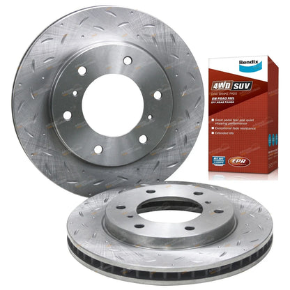 Front Slotted & Dimpled Disc Brake Rotors + 4WD Pads for Challenger PB