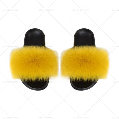 Fur Flat Slippers Sandals for Women - Fluffy Flip Flops