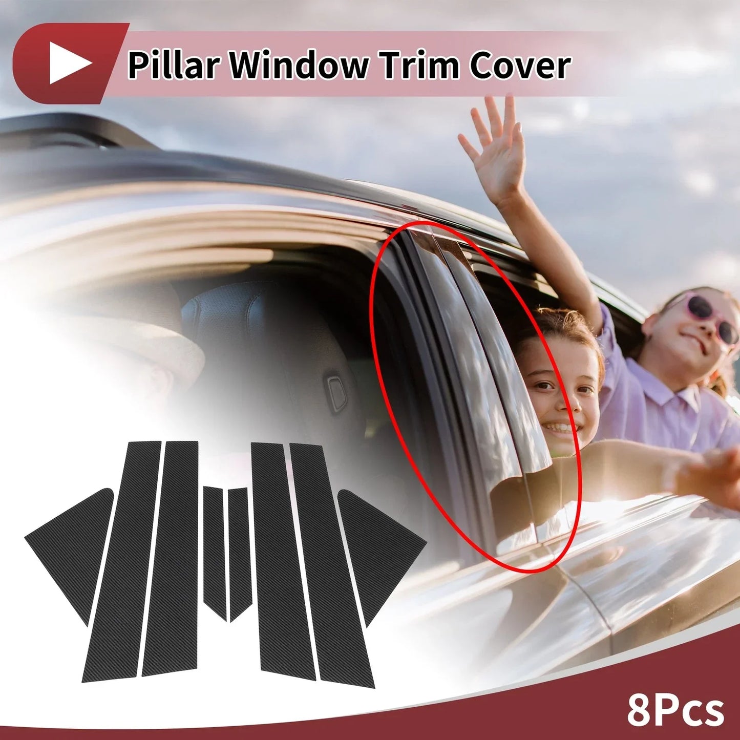 Door Pillar Window Trim for Hyundai Verna 2008-2016 Carbon Fiber Black