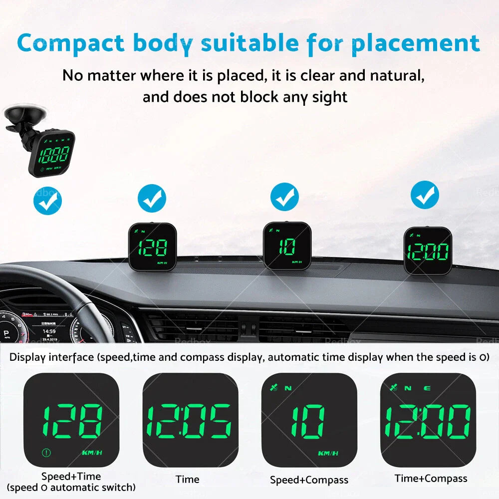 Universal LED Digital GPS Speedometer HUD for Car - Overspeed Alarm