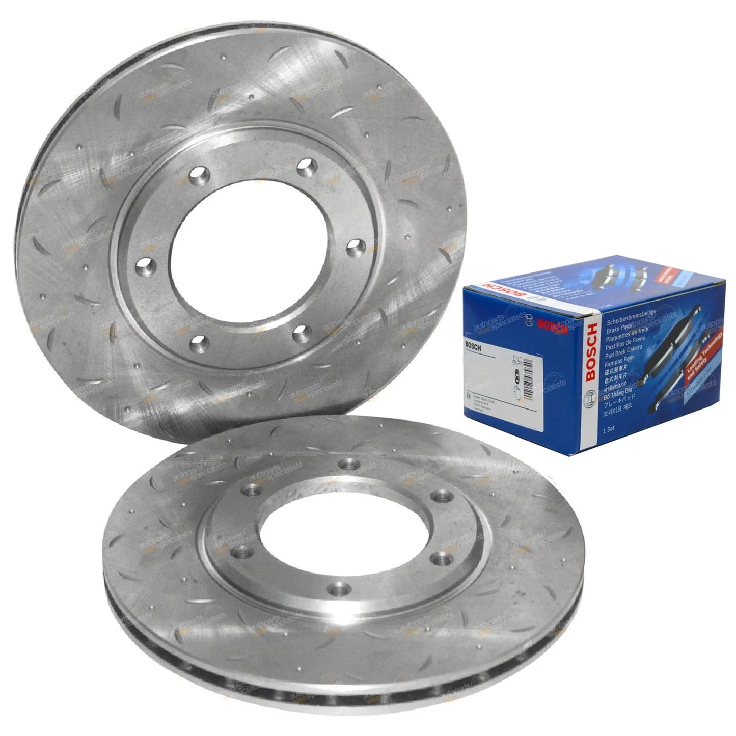 Front Slotted Disc Rotors + Brake Pads for Patrol MQ MK160 GQ Y60