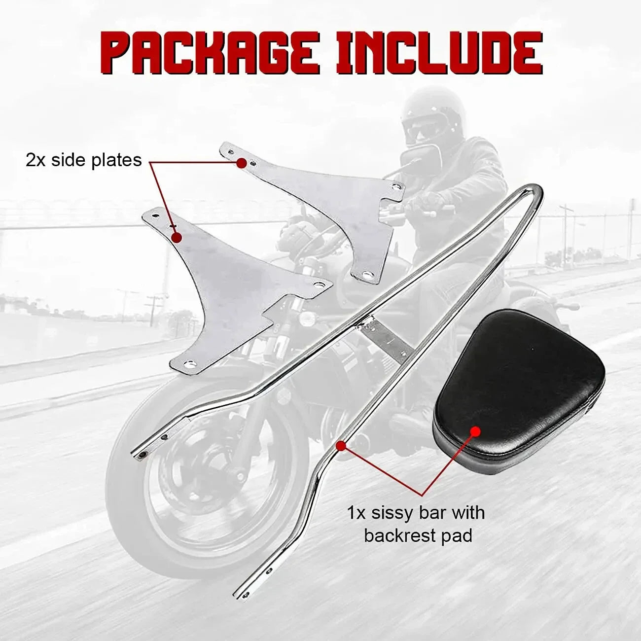 Chrome Sissy Bar Backrest Pad for Harley Sportster XL 1200 (2004-2016)