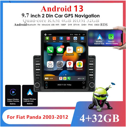 9.7" Android 13 Car Stereo GPS Navigation for Fiat Panda (2003-2012)