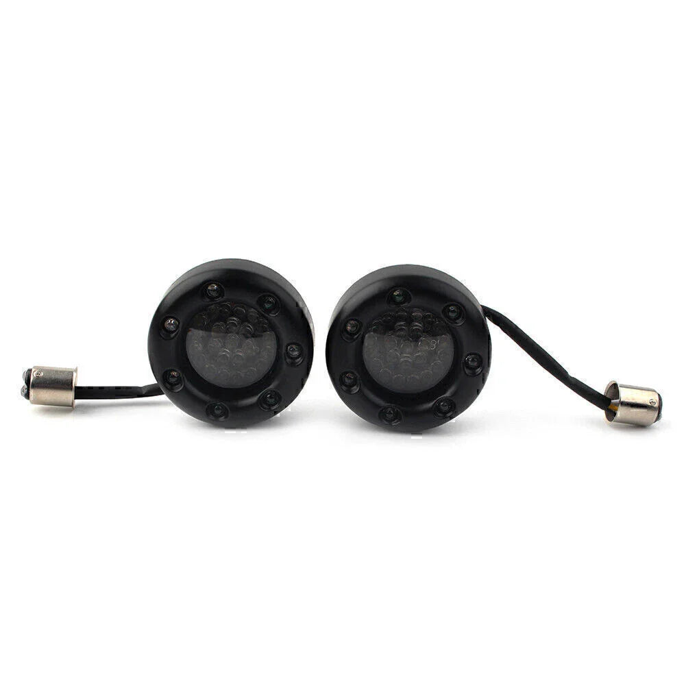 Red LED Turn Signal Lights with Gloss Black Trim Ring for Harley Sportster