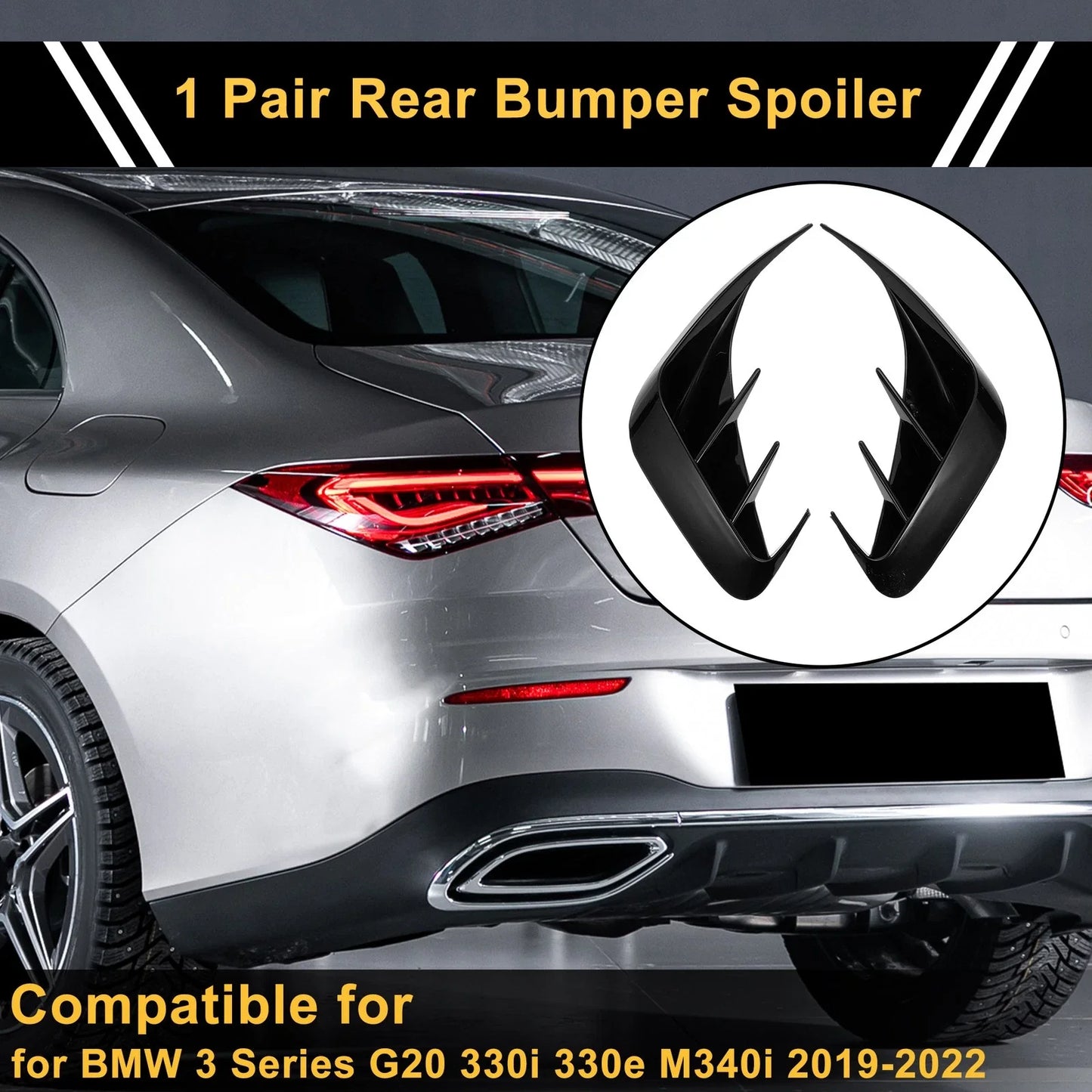 Rear Bumper Spoiler for BMW 3 Series G20 330i 330e M340i Gloss Black ABS