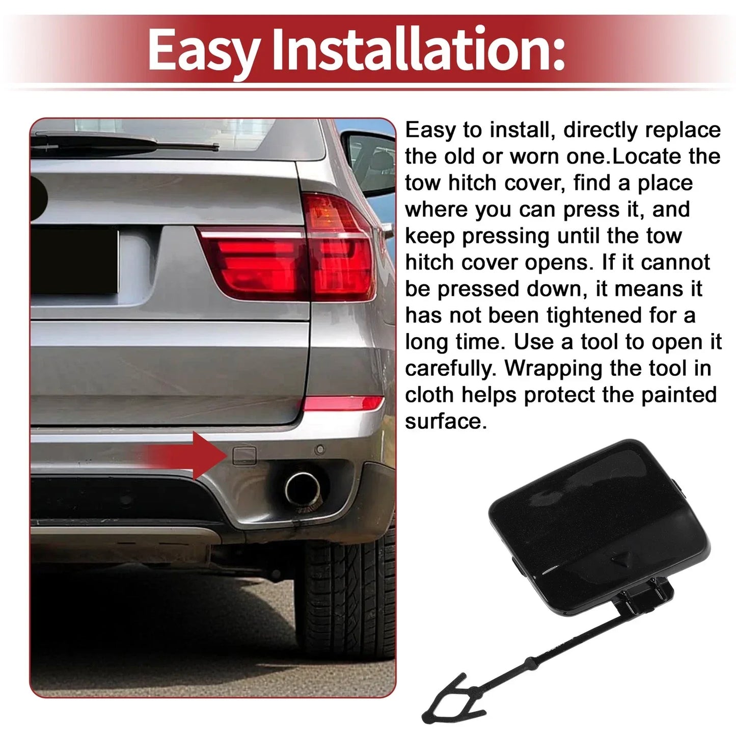 Tow Hook Cover Cap for BMW X5 E70 (2011-2013) Black