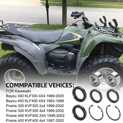 2Pcs Front Wheel Bearing & Seal Kit for Kawasaki Bayou 300/400 (1998–2008)