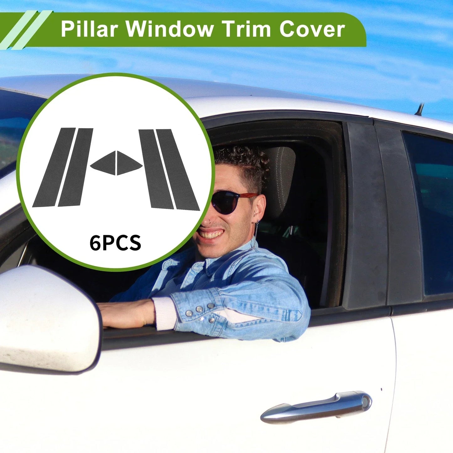 6 x Pillar Window Trim for Dodge Charger (2006-2010) Carbon Fiber Black