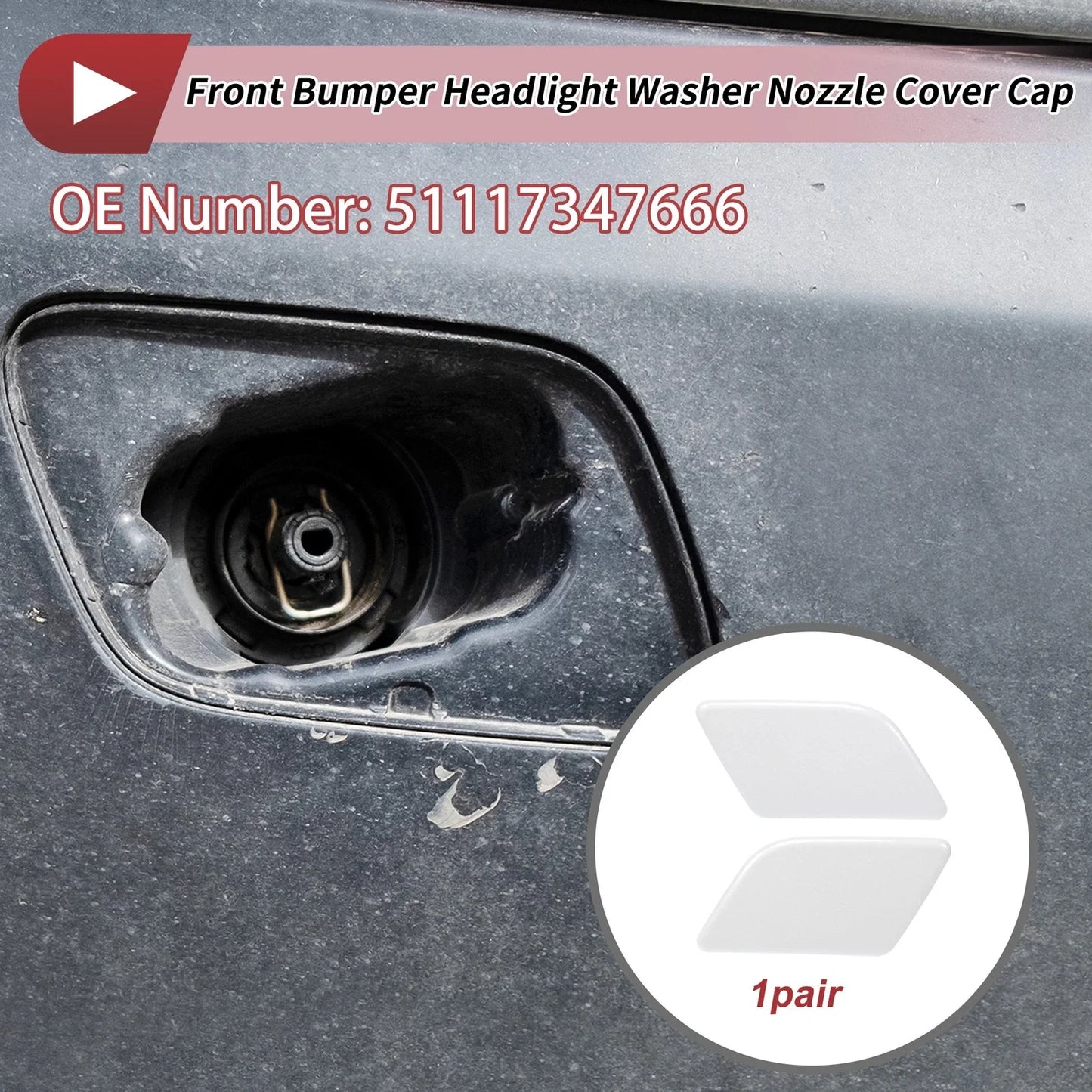 Washer Nozzle Cover Front Left & Right for BMW X1 (2013-2015) White