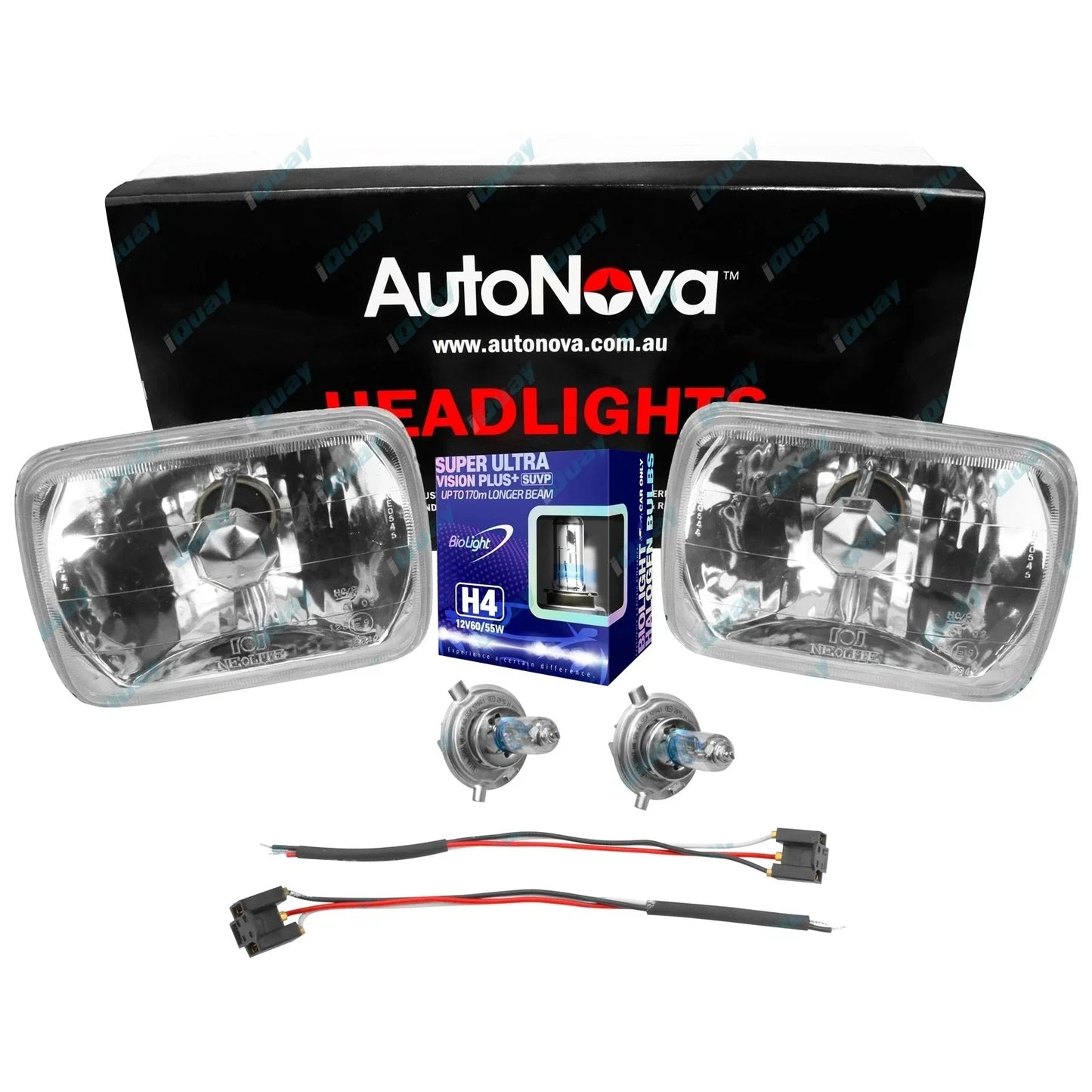 Crystal Rectangle Headlight Kit 2 x H4 60/55w Super Bright Halogen
