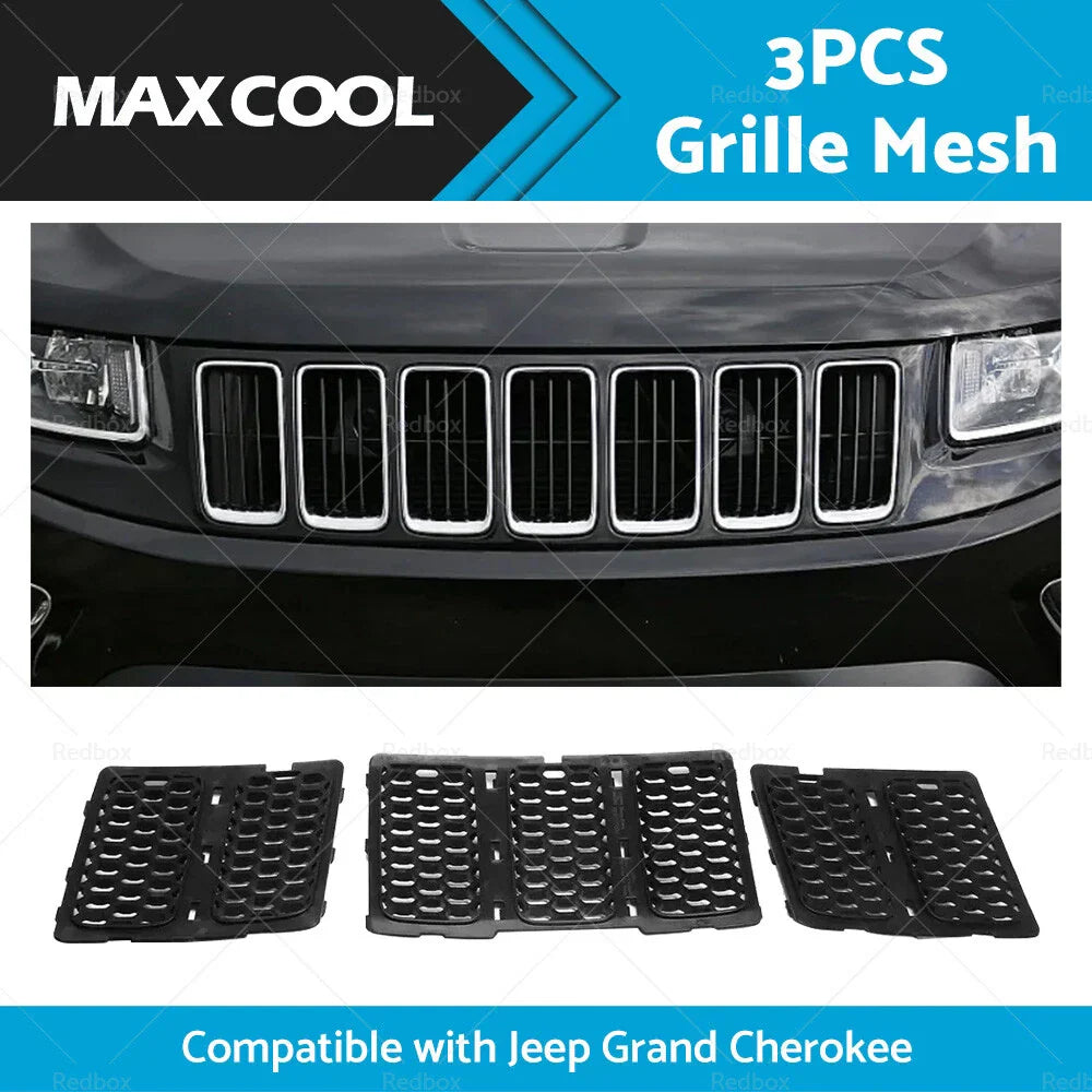 3x ABS Front Grille Mesh Insert for 14-16 Jeep Grand Cherokee
