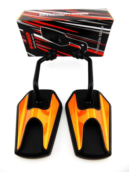 Black Orange Hex Soko Mirrors for Yamaha FZ400N (1985-1987)