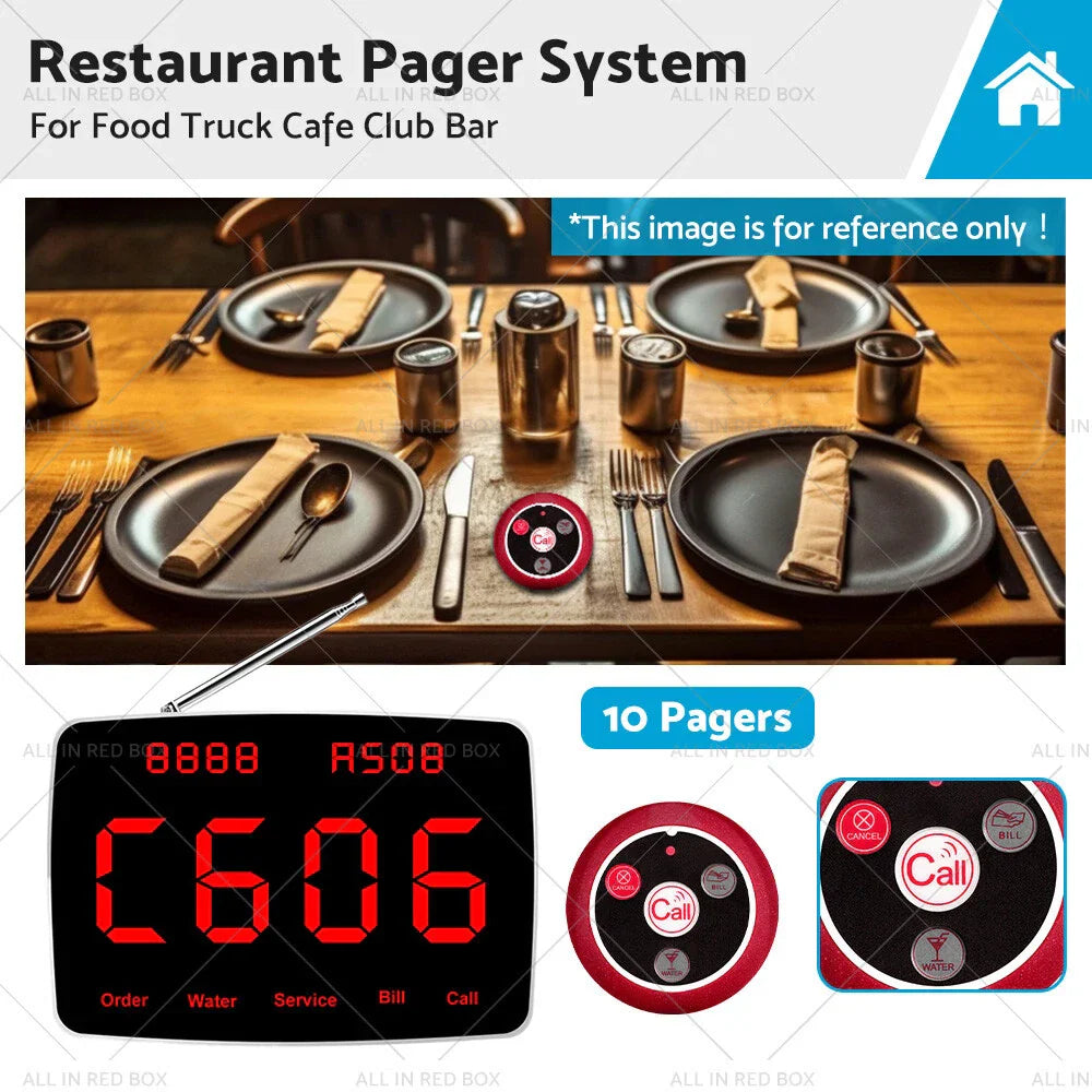 10 x Wireless Restaurant Pager System for Food Truck Cafe Club