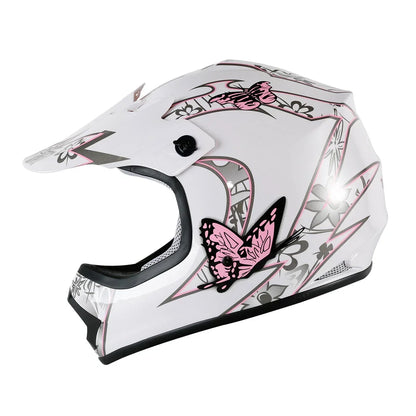 Youth ATV Helmet DOT Full Face Off-Road Racing for Kids - Pink/White (S-XL)