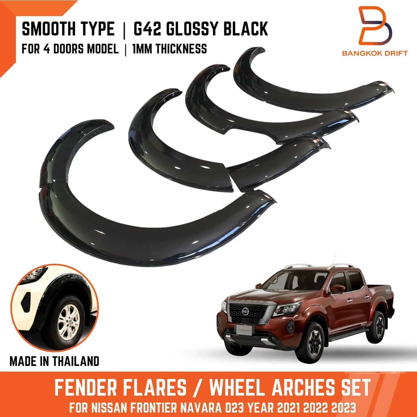 6" Glossy Black Fender Flares for Nissan Navara (2021-2023)