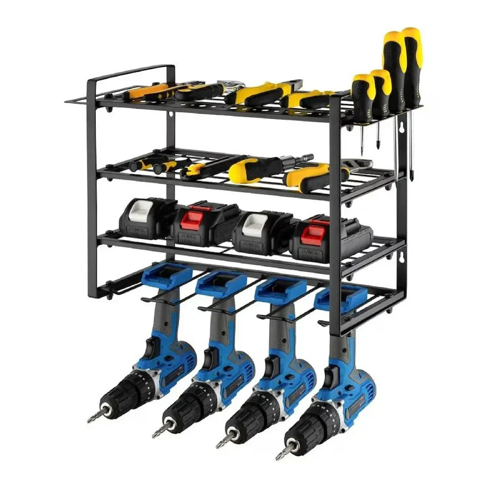 4 Layer Metal Power Tool Organizer Wall Mounted Storage Rack