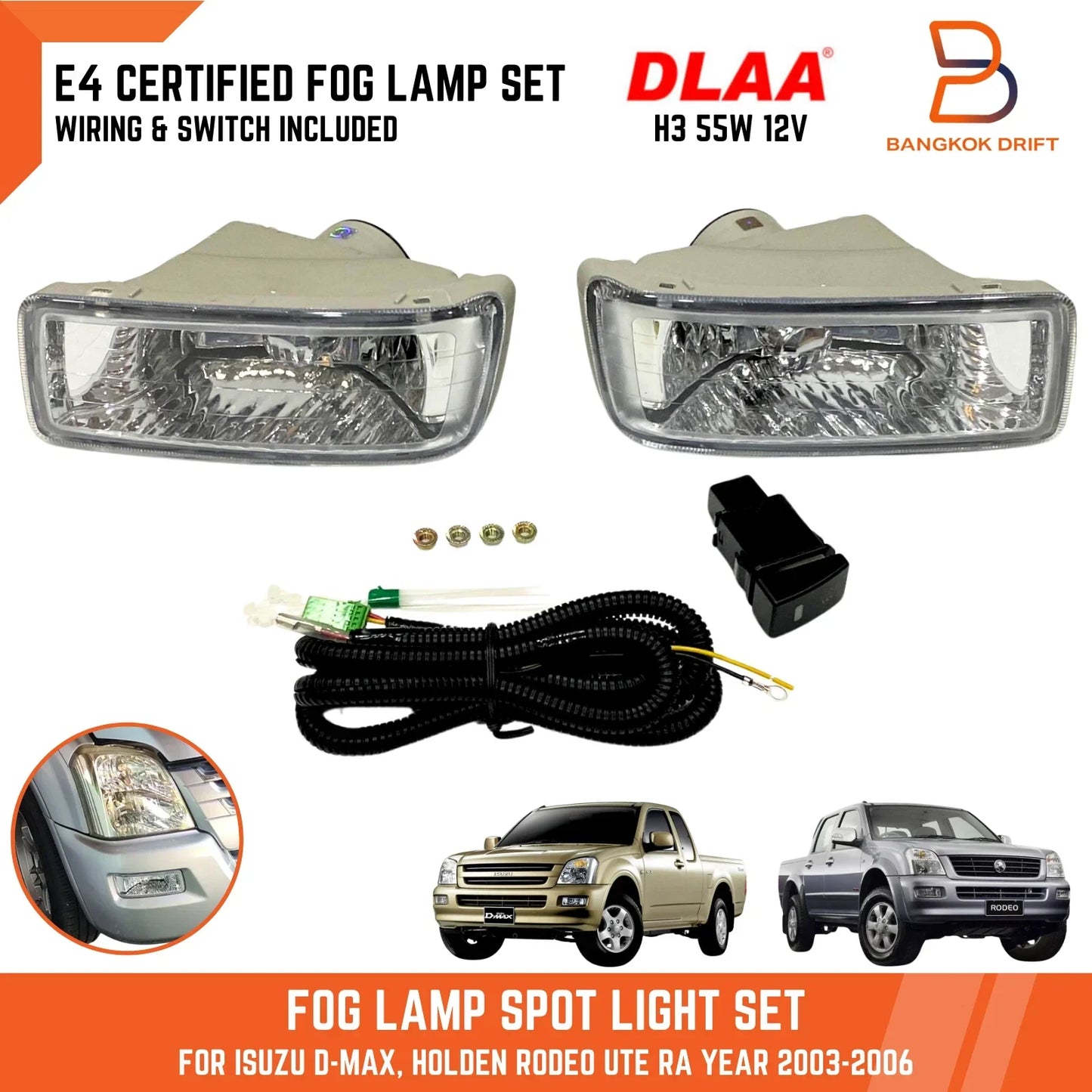 Fog Lamp Spot Light Set for Holden Rodeo RA Pickup UTE (2003-2006)