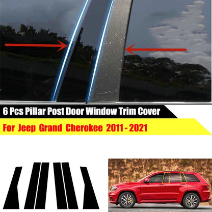 6 x Side Window Door Pillar Post Covers for Jeep Grand Cherokee (2011-2021)