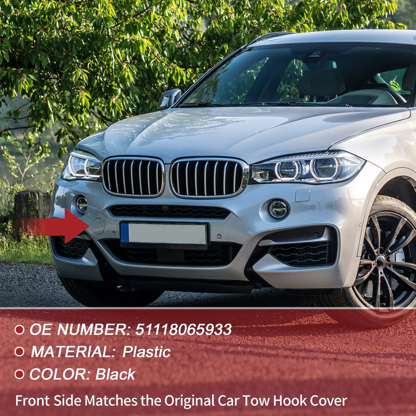 Front Bumper Tow Hook Cover for BMW X6 F16 M (2015 - 2019) Black