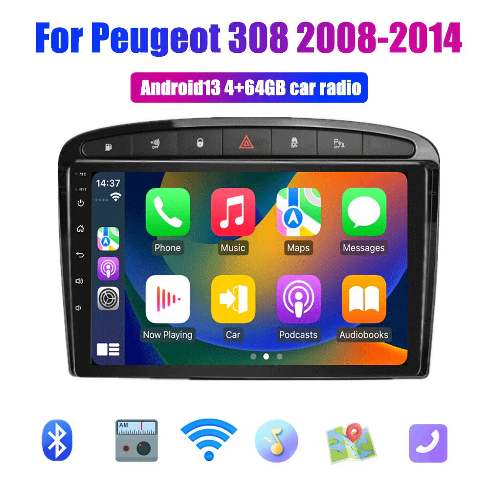 9'' Wireless Carplay Android Auto Head Unit for Peugeot 308 (2008-2014)
