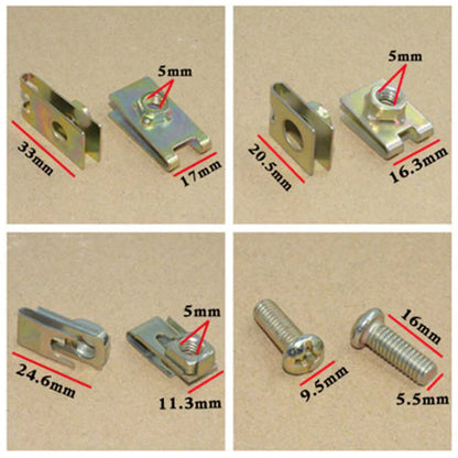 100 x Mixed Metal U Clips for Fender Body Door Panel Trim Fasteners - AU Ship