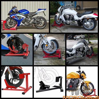 Red Front Tire Wheel Chock Stand for Motorcycle Motorbike Garage Transport