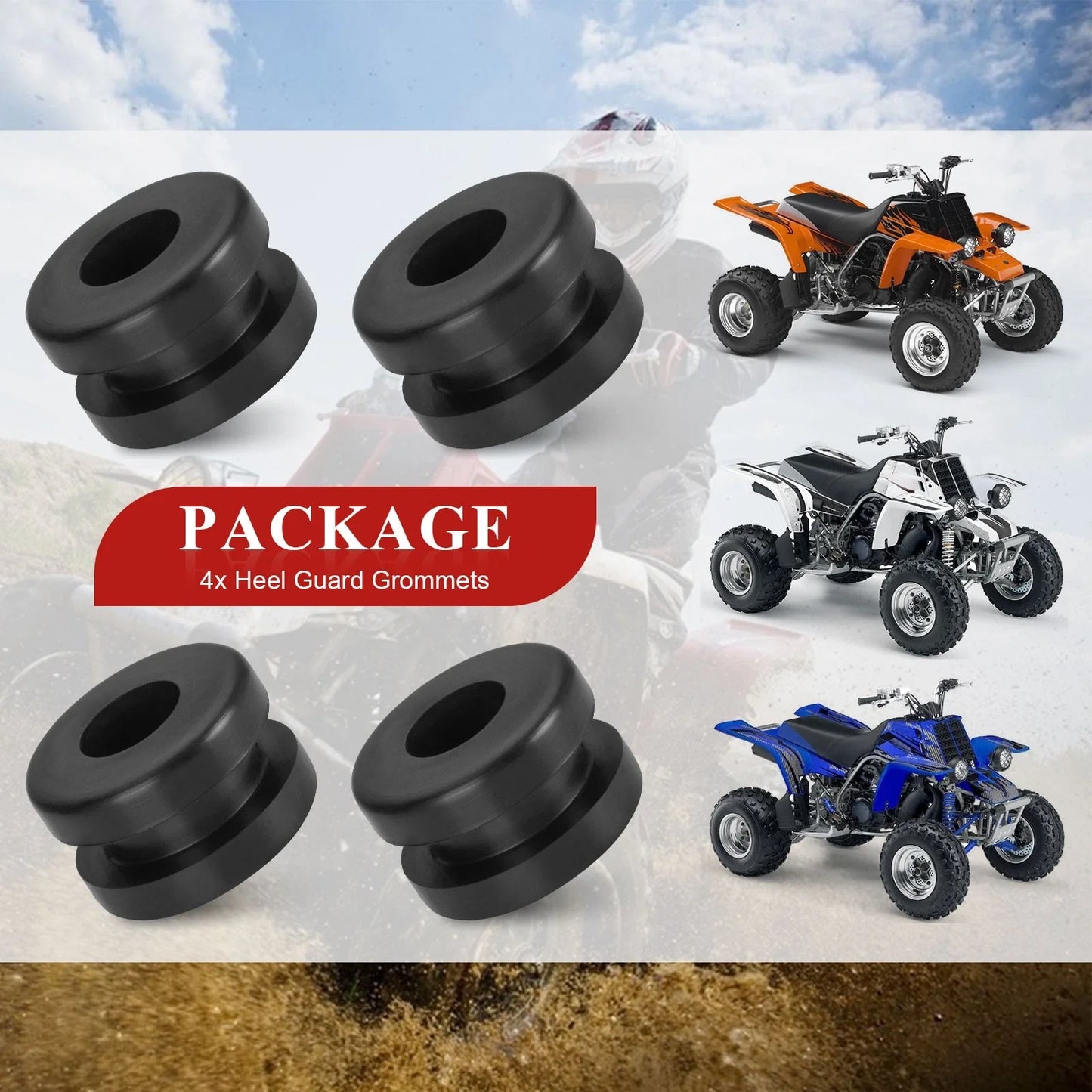 4 Pack Rubber Heel Guard Grommets for Yamaha Blaster 200 YFS200 (1990–2006)