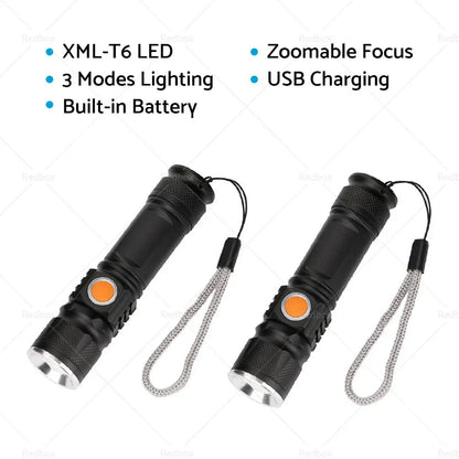Black USB Rechargeable LED Flashlights for Car (2015-2023)