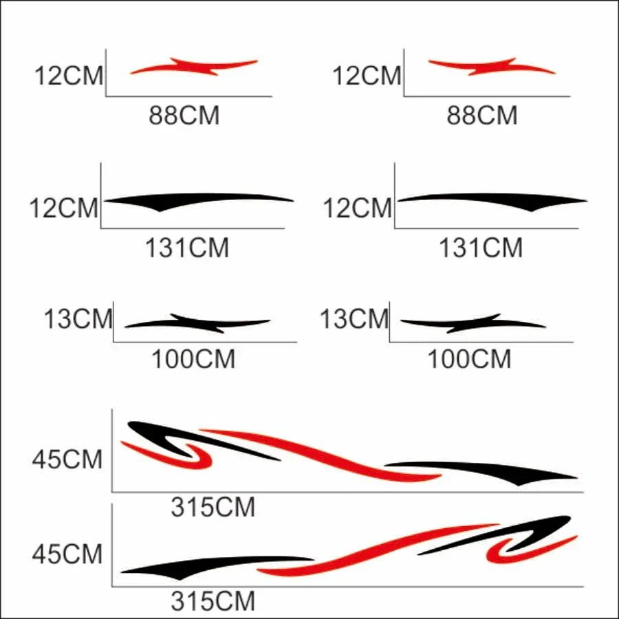 Black Red Stripes Vinyl Decals Stickers Pair for Caravan Trailer Camper