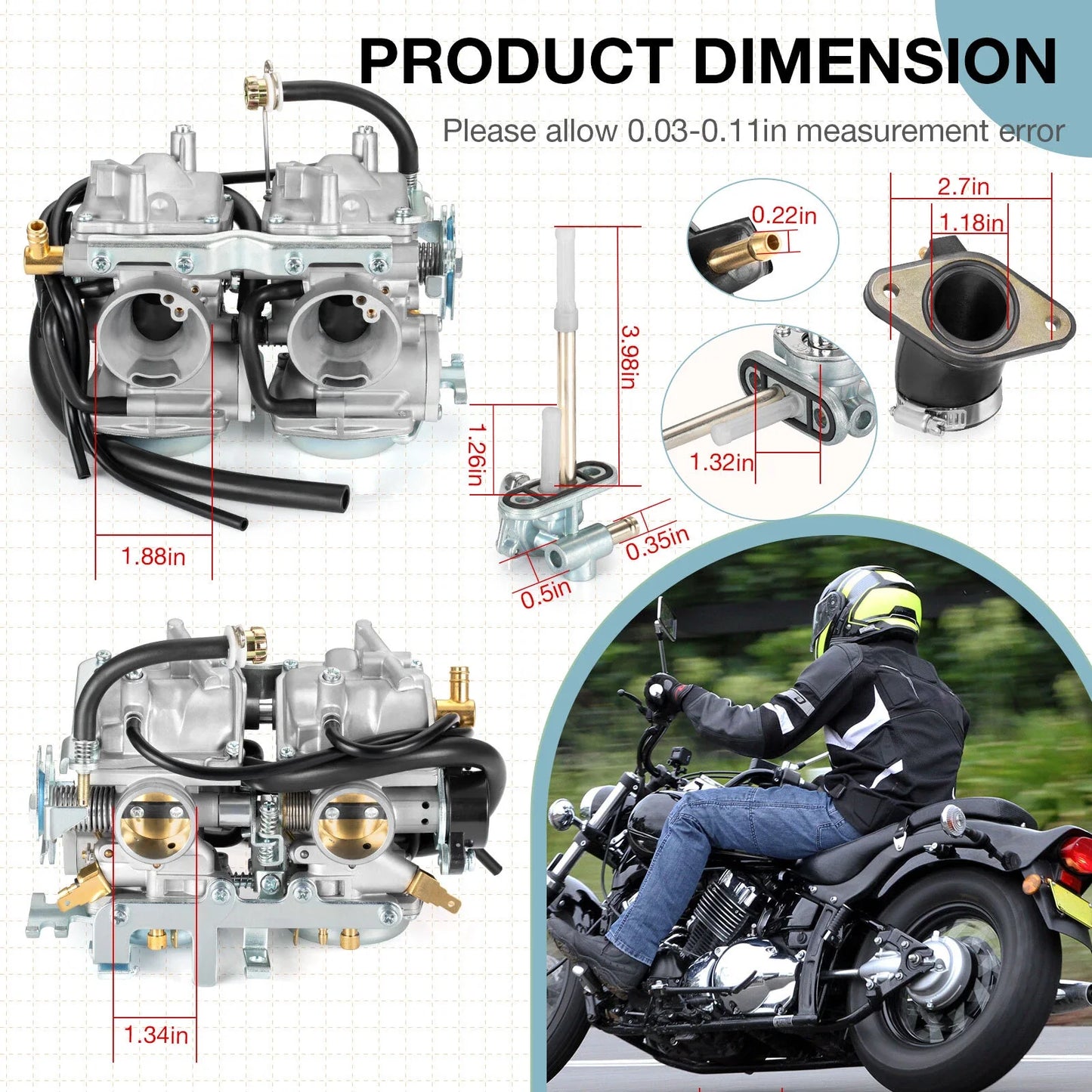 Carburetor & Fuel Valve Petcock Intake Boot for Yamaha V Star 650 (1999–2016)