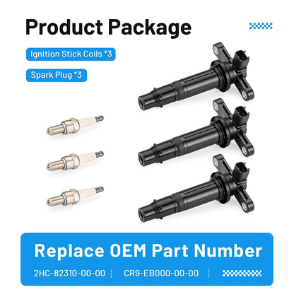 3 x Ignition Coil & 3 x Spark Plugs for Yamaha YXZ1000R (2016–2024)