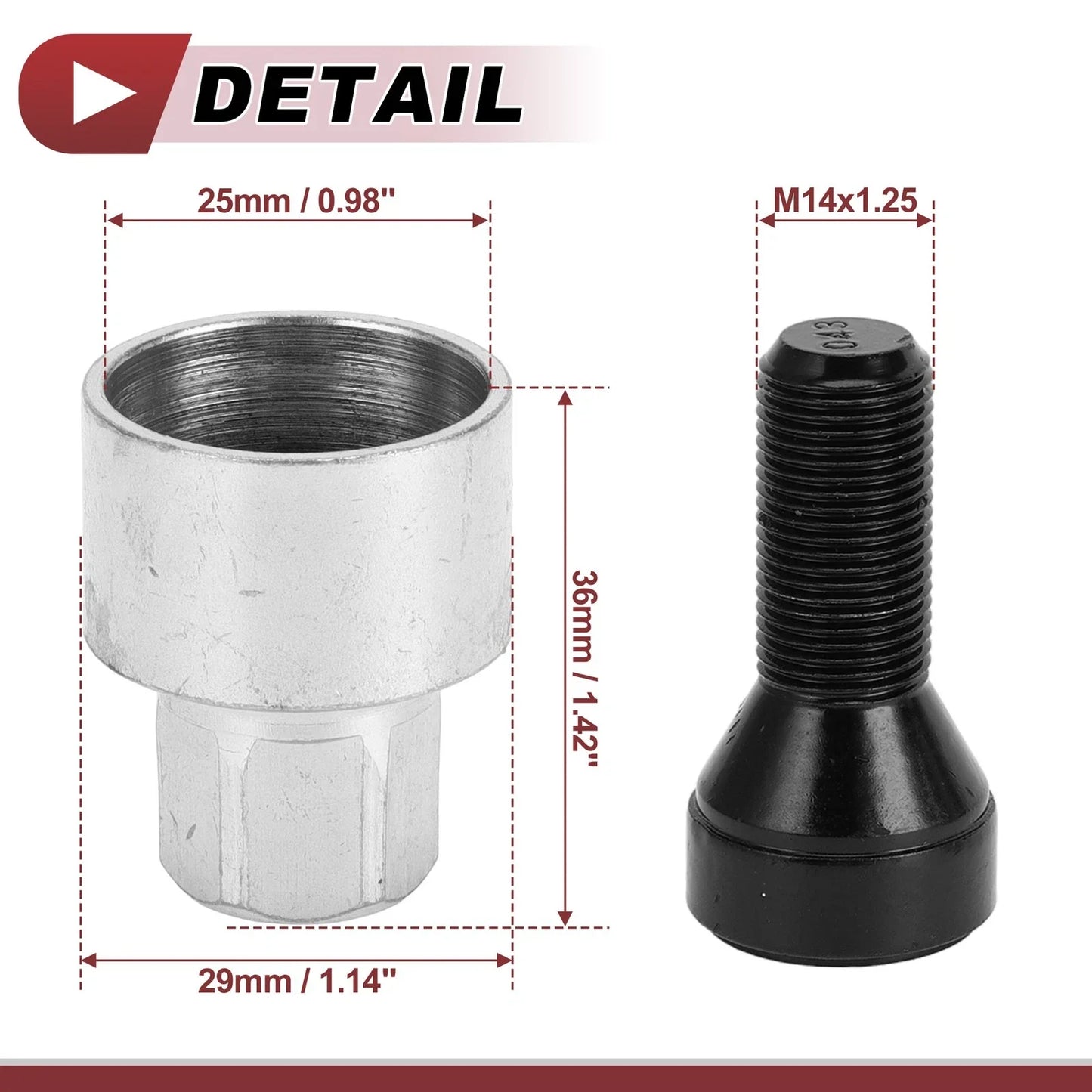 1 Set M14x1.25 Anti-Theft Wheel Lock Lug Nut for BMW