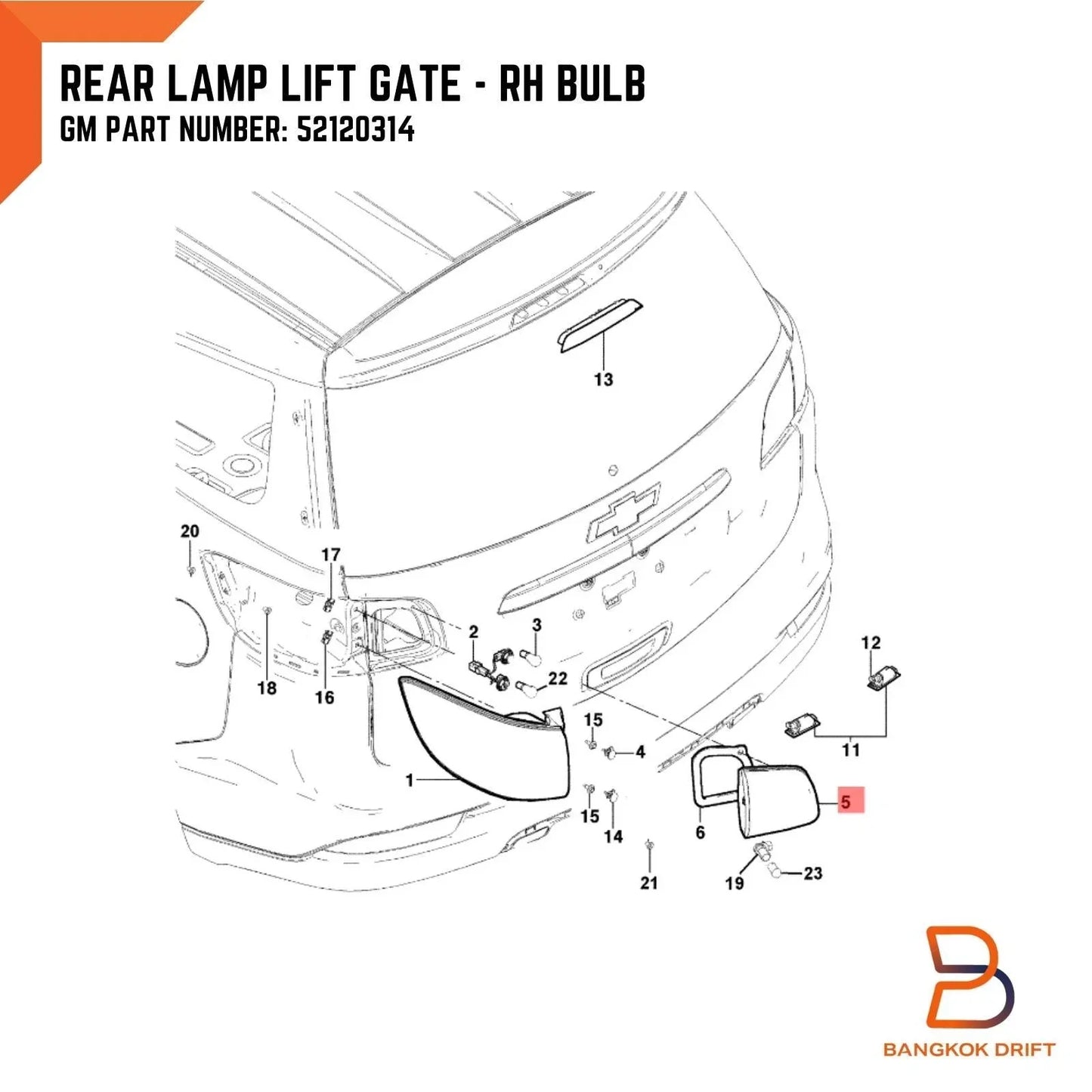 Rear RH Tail Lamp Light for Holden Colorado 7, Trailblazer (2012-2022)